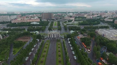 Flying over the exhibition complex VDNH Stock Footage 83401030