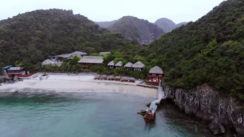 Flying over the famous Monkey Island in Halong Bay, Vietnam Stock Footage 242258092