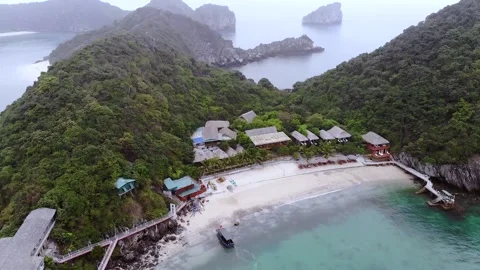Flying over the famous Monkey Island in Halong Bay, Vietnam Stock Footage 242258231