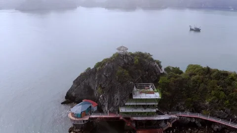 Flying over the famous Monkey Island in Halong Bay, Vietnam Stock Footage 242258318