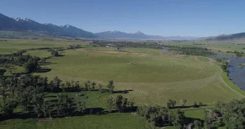 Flying over farm field with circular pattern 4k 24fps Vídeo Stock 77219161
