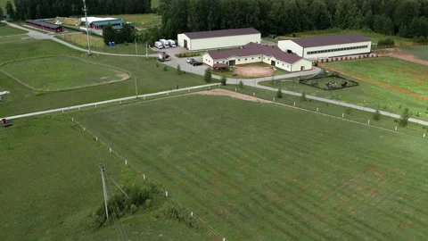 Flying over a farm producing cheese.Cheese farm.Green fields.Nature.Aerial photo Видео 158815228