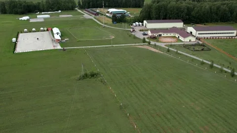Flying over a farm producing cheese.Cheese farm.Green fields.Nature.Aerial photo Видео 158815230