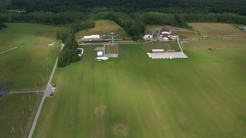 Flying over a farm producing cheese.Cheese farm.Green fields.Nature.Aerial photo Видео 158815337