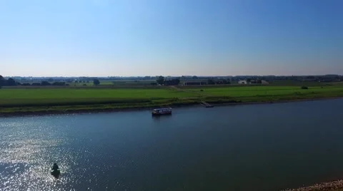 Flying over the ferry on the river Rhine ( Holland ) Stock Footage 54601641