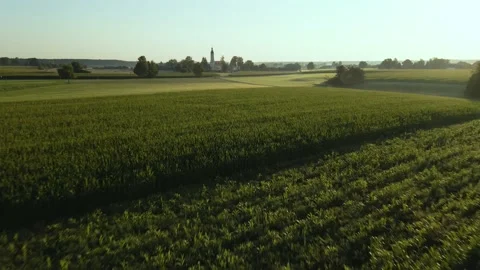Flying Over Field Towards A Small Village 库存影片 137008152