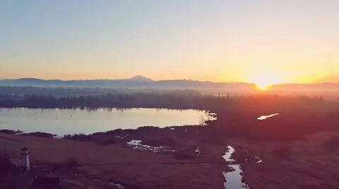 Flying over the fields and forests at sunset. Aerial 4k Stock Footage 52531669