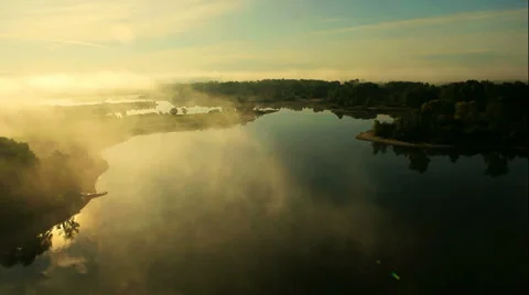 Flying over fields and rivers in the fog. Altai. Siberia Stock Footage 33655276