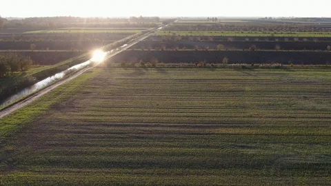 Flying over the fields in the countryside Stock Footage 119692983