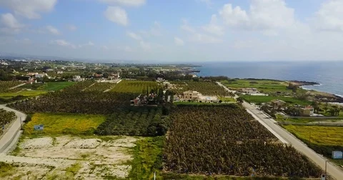 Flying over the fields. the island of Cyprus. Agriculture. Stock Footage 74905414