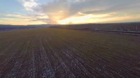 Flying Over the Fields to Meet the Sun Stock Footage 43562367