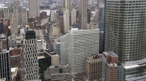 Flying over Financial District north of Ground Zero in Lower Manhattan, glimpse Stock Footage 59170552