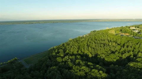 Flying Over Forest and River Vídeos de archivo 76942827