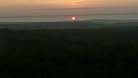 Flying over the forest and a view of the sunrise Stock Footage 194384056
