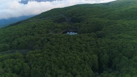 Flying Over A Forest Mountain Lake. Crimea. Stock Footage 126267630