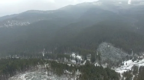 Flying over the forest in the mountains in winter on a cloudy day 05 Stock Footage 58881670