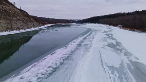 Flying Over A frozen Lake In Devon Alberta Stock-Footage 330882319