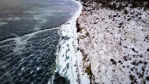 Flying over a frozen river Stock Footage 230210989