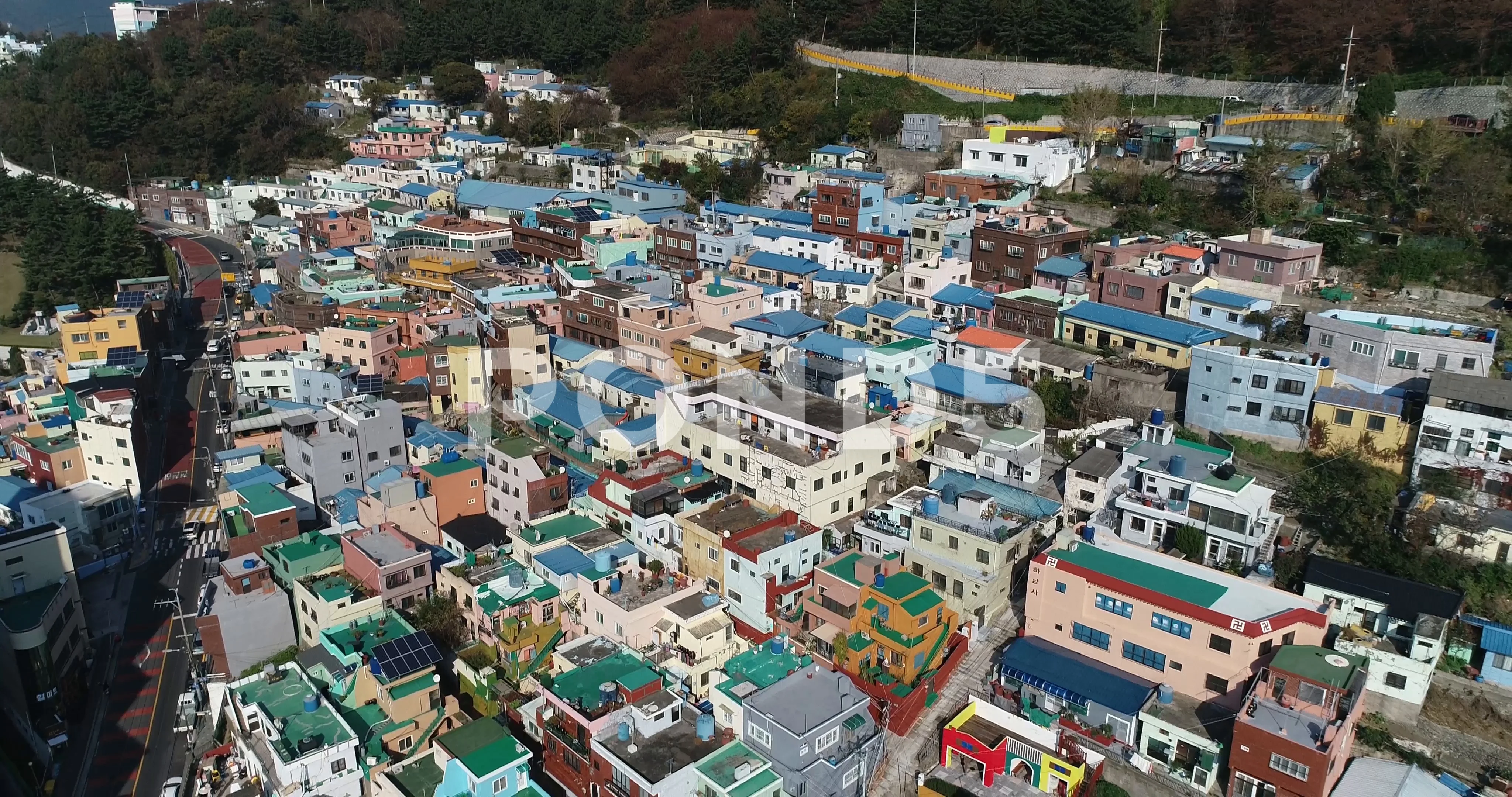 Flying Over The Gamcheon Culture Village In Busan South Korea