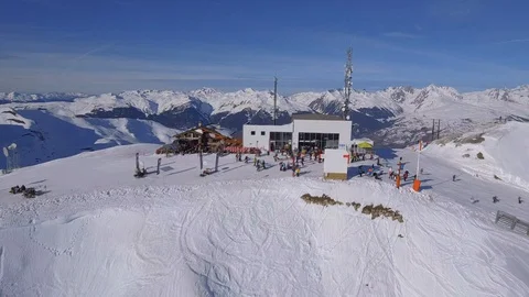 Flying over Gde Rochette top station 4K Stock Footage 128642170