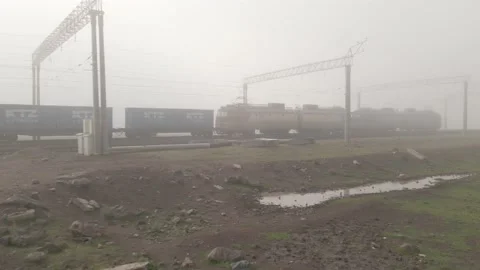 Flying over Georgian Railways train moving in beautiful alpine mountains Video stock 161961679