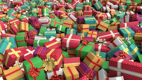 Flying over the gift boxes pile - 3d render looped. Stock Footage 167536069
