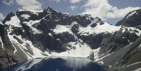 Flying Over Glacier water pool in Fiordland National Park Stock Footage 64448363