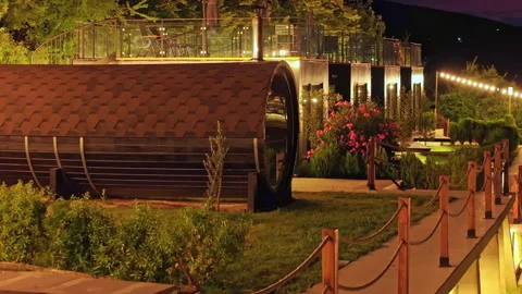 Flying Over Glamping Cabins Rooftop Terraces Georgia Video stock 306315850
