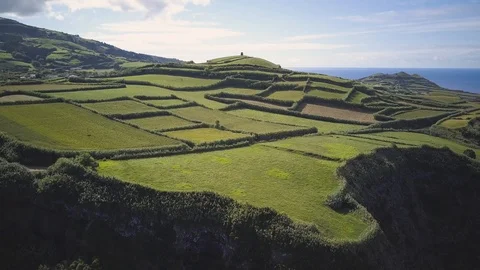 Flying Over Grass Farm Fields Stock Footage 117263078