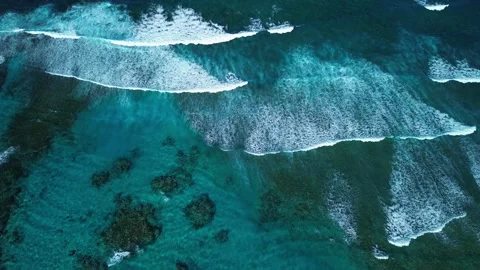 Flying over great barrier reef, giant waves Caribbean Sea. Dominican Republic Stock Footage 268852605