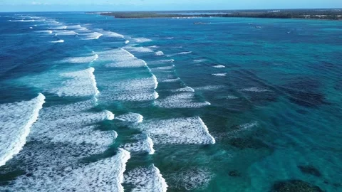 Flying over great barrier reef, giant waves Caribbean Sea. Dominican Republic Stock Footage 268852706
