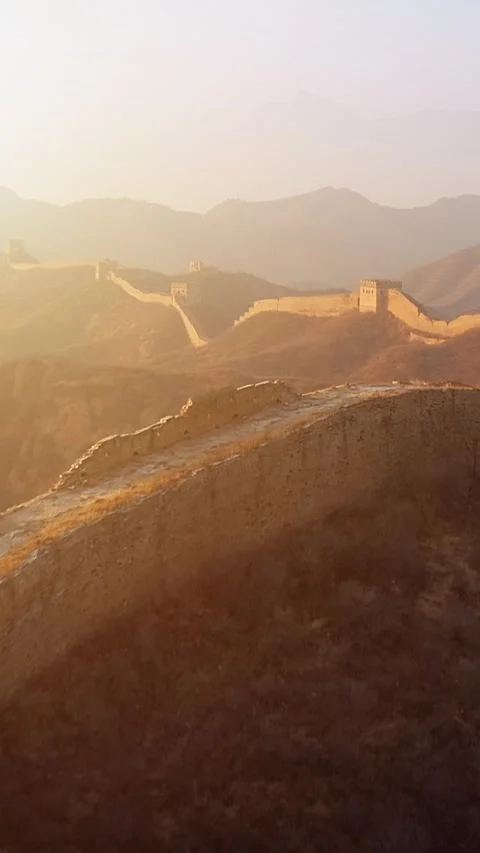 Flying over the Great Wall of China. Vertical Video, Stock Footage 337435726