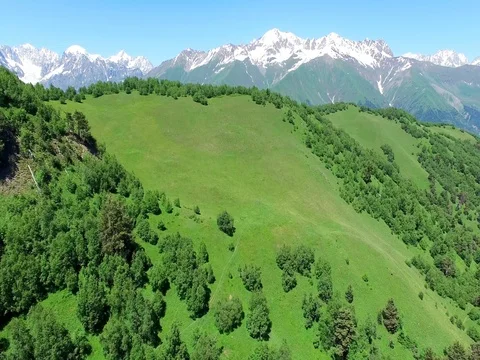 Flying over green meadow Mountains Aerial 4k video. Hiking Tourism Caucasus Stock Footage 80314522