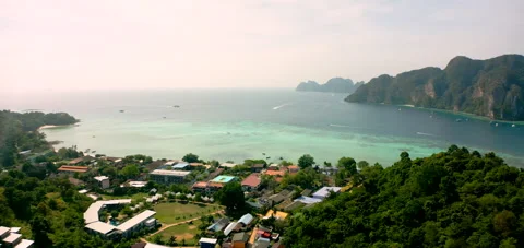 Flying Over The Harbor On Phi Phi Island Stock Footage 231464349