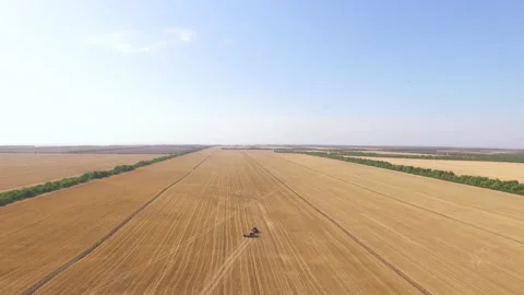 Flying over a harvesting tractor Video stock 153027403