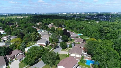 Flying Over High Class Real Estate Neighborhood Beautiful Summer Day With Da Stock-Footage 121588031