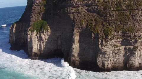 Flying over the High Cliffs and Ocean Waves Stock Footage 46222105
