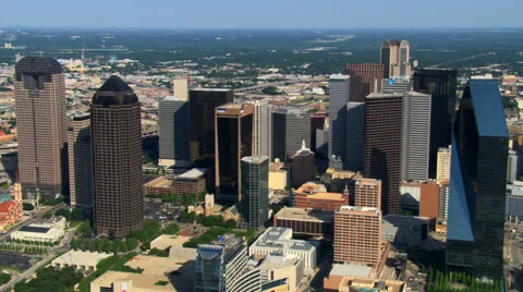Flying over high-rises in Dallas, Texas. Shot in 2007. Stock Footage 59456695
