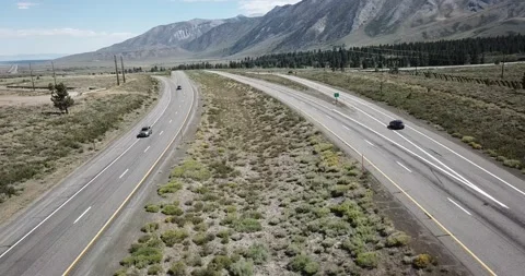 Flying Over the Highway in Eastern Sierra Nevada Mountains Inyo National Forest Stock Footage 219581251