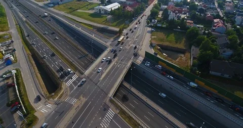 Flying Over Highway Intersection Stock Footage 92368098