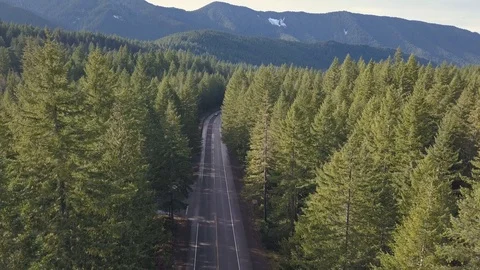 Flying over highway in the middle of forest in the cascade mountains of Oregon. Stock-Footage 122063890
