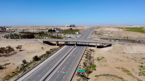 Flying over the highway to the overpass direction Stock Footage 129318963