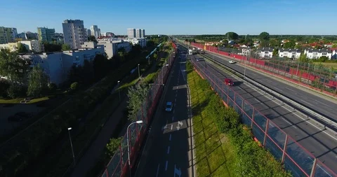 Flying Over Highway At Sunset Stock Footage 91105795