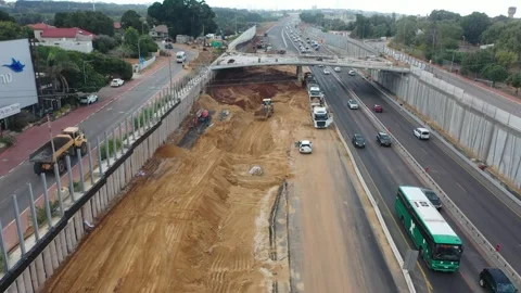 Flying over highway2 under construction near Beit Yanai NOV8 2022, Israel Stock Footage 304334528