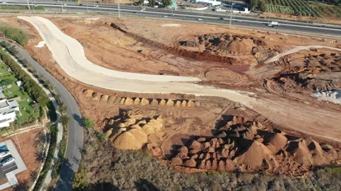 Flying over highway2 under construction near Shefayim NOV8 2022, Israel Video stock 304334749
