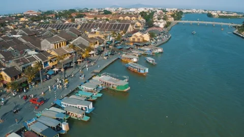 Flying over of Hoi An ancient town, magic lantern city in Vietnam 4K Stock Footage 242399652