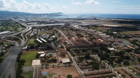 Flying over Honolulu Airport toward Diamond Head, Hawaii. Shot in 2010. Stock Footage 59353493