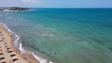 Flying over the hotels near the seafront. Expensive hotels on the sea. Beaches. Stock Footage 276294667