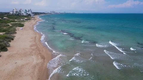 Flying over the hotels near the seafront. Expensive hotels on the sea. Beaches. Stock Footage 276294684