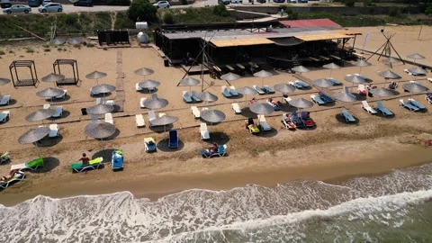 Flying over the hotels near the seafront. Expensive hotels on the sea. Beaches. Stock Footage 276295268